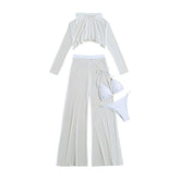 4-teilige Bademode mit langärmligem Umschlagkragen und Neckholder-Hose